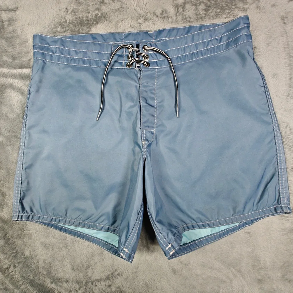 Vintage 90s USA Birdwell Beach Britches Board Shorts Mens 34 Fits 36 Blue Nylon